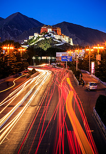 西藏林芝西藏拉萨布达拉宫夜景背景