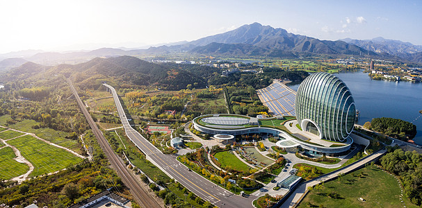 航拍白云航拍北京郊区旅游景点背景