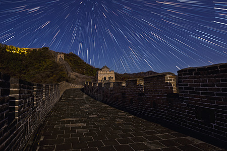 长城夜景夜空星星下的万里长城背景