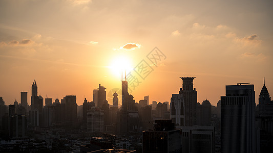上海市地标建筑日落背景图片
