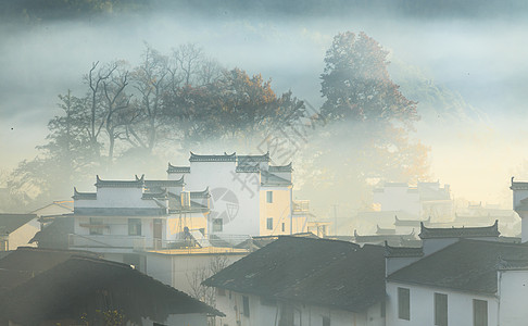 著名旅游景点婺源石城晨雾图片