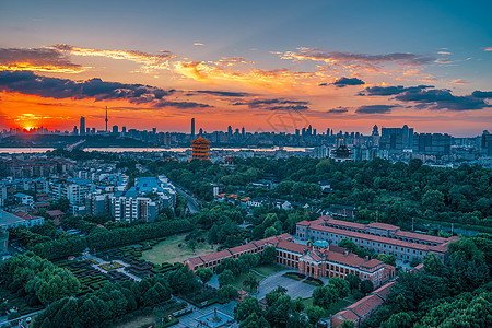 美丽晚霞风光武汉城市风光黄鹤楼长江大桥背景