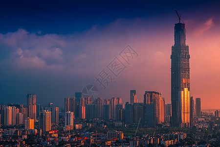 城市景色黄昏下的武汉城市风光背景