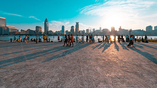 百年万国建筑上海夕阳下的外滩背景