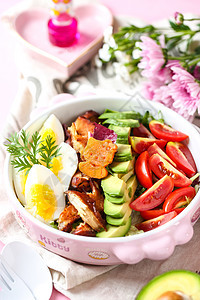 粉红少女系减脂水果蔬菜沙拉背景图片