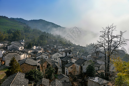 早晨的山村背景图片