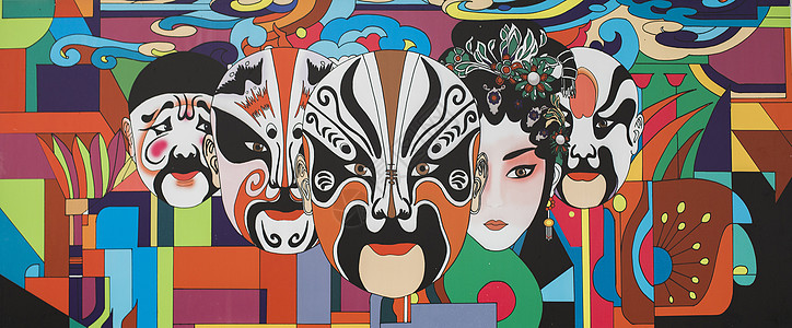 街头艺术涂鸦中国风戏曲脸谱艺术涂鸦背景