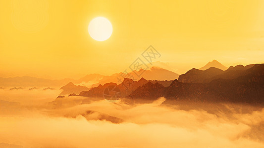 山雾气云海日出的山水风光背景