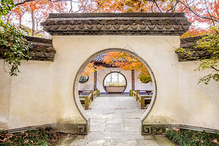 江南古建筑园门门洞背景图片