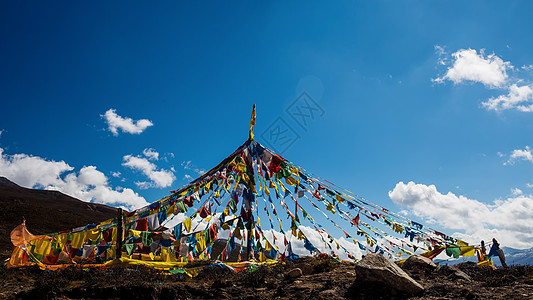 西藏文化川西美景高原上的经幡背景