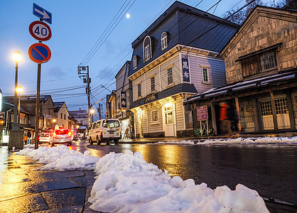 小樽街道夜晚雪景背景图片