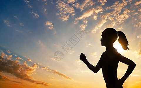  日落女孩运动跑步背景图片