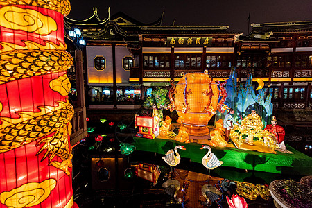 上海城隍庙豫园元宵灯会南翔馒头店背景