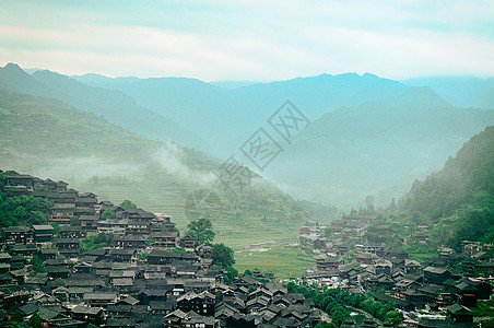 家乡西江苗寨旅游胜地的古镇特色建筑风光背景