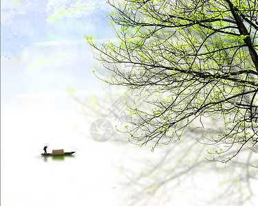 水墨画般充满中国风画意的婺源月亮湾景色背景