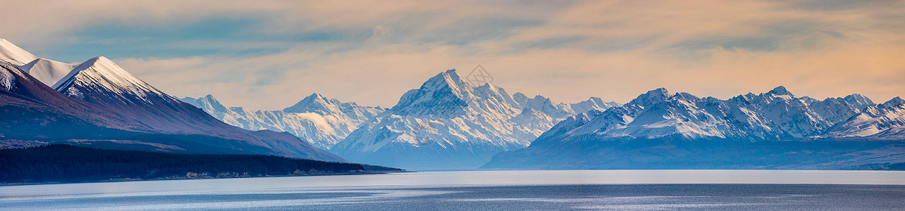 山与湖新西兰库克山全景图背景