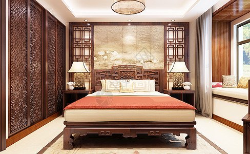 舒服的床中式家居背景设计图片