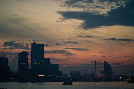 夕阳日落下的上海背景图片