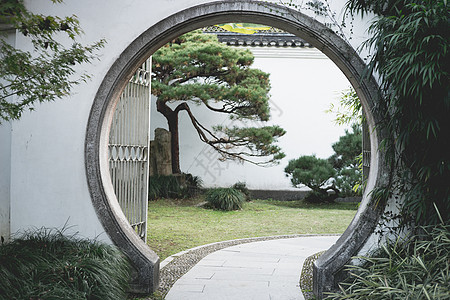 中国博物馆古建筑圆门背景
