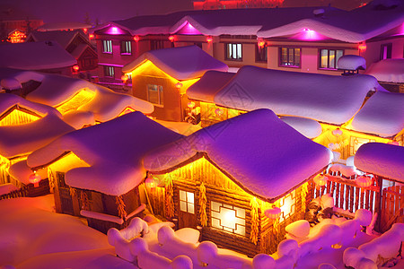 哈尔滨夜景雪乡童话世界背景
