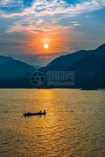 千岛湖日落山水美景图片