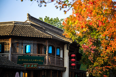 街道小巷秋叶下的南京老门东背景