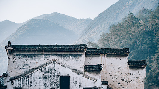 徽派水墨山中古村落背景