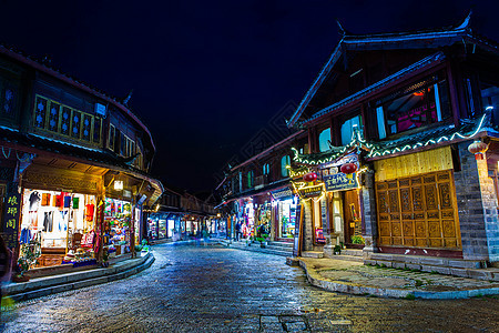 云南丽江古镇夜景旅游目的地高清图片素材