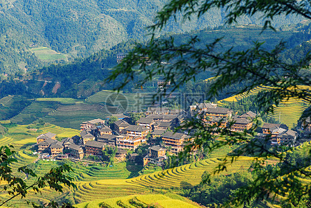 梯田村庄村落背景图片