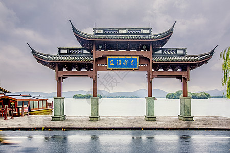 杭州建筑西湖光华复旦牌坊背景