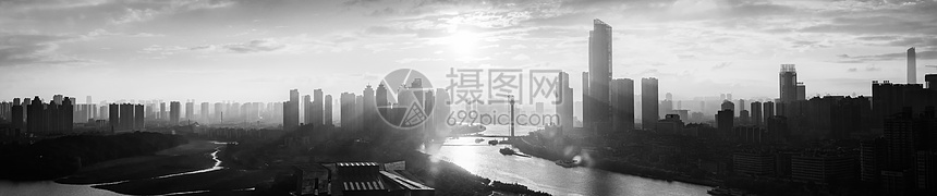 湖北武汉汉江全景黑白片图片