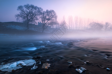 流水冰雪雾凇冬天雪景背景