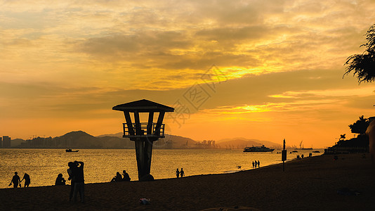 厦门旅游厦门海湾落日背景