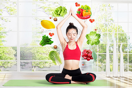 水果女人健康果蔬瑜伽健身设计图片