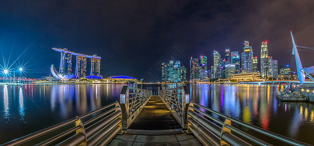 新加坡夜色新加坡滨海湾全景背景