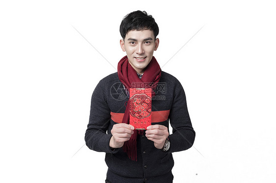 新年男士人像拿着红包图片