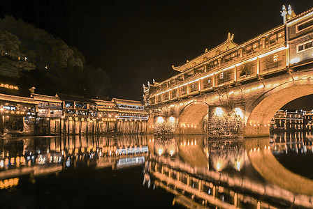 吊脚楼夜景湖南凤凰古城夜景背景