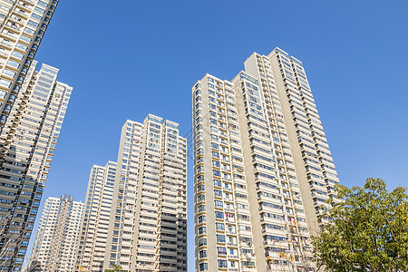 上海手绘蓝天下的居民楼背景