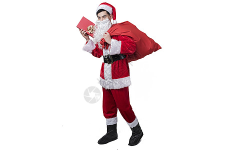 圣诞老人全身圣诞老人背礼物包裹背景