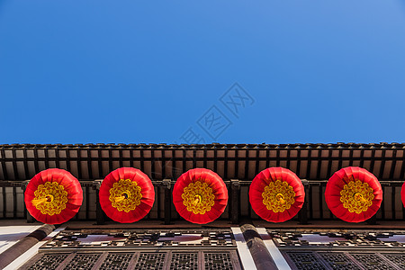 城市蓝天上海豫园建筑与灯笼背景