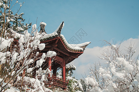 红色背景江南雪景背景