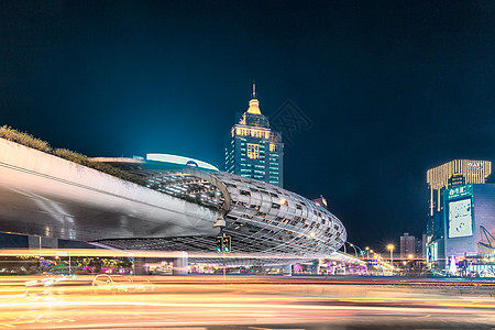 五角场夜景车流轨迹高清图片