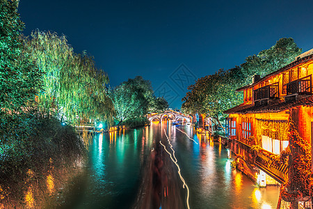 杭州运河夜景江南古镇乌镇背景