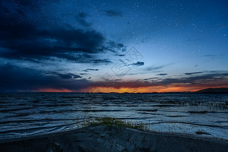 春天星空克鲁克湖夕阳星空摄影背景