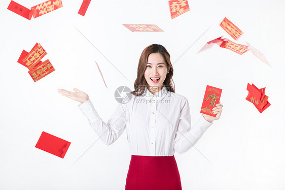 新年商务女性红包满天飞图片