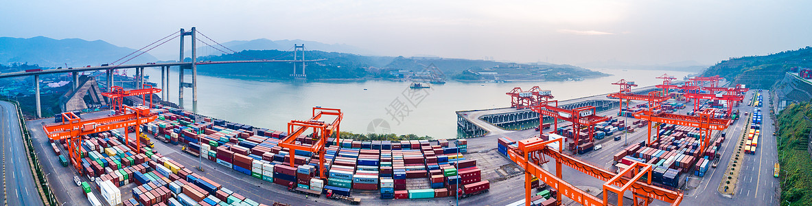 集装箱运输港口码头全景图背景