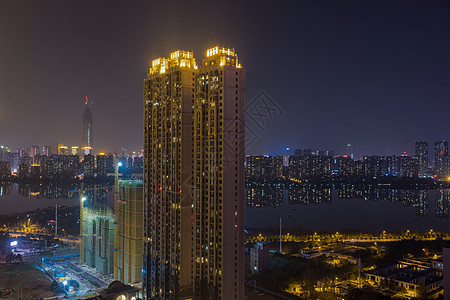 武汉沙湖城市夜景背景图片