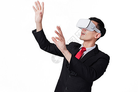 商务人士使用vr眼镜夸张手势背景图片
