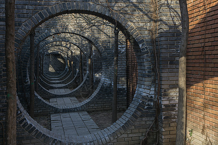 冬天红砖艺术馆景色背景图片