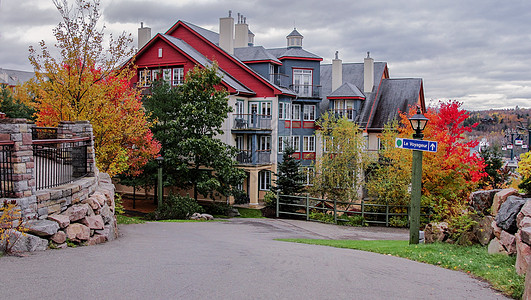 城市秋加拿大美丽山庄的秋天背景
